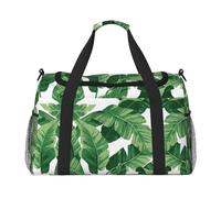 Graziosa borsa da viaggio a mano con foglie di palma verdi, grande, riutilizzabile, perfetta per attività all'aperto, sport, campeggio e generi alimentari, nero, Taglia unica