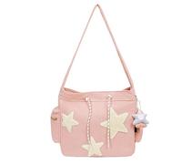 Graziosa borsa messenger - Borsa a tracolla con motivo a stelle, grande borsa per la spesa, borsa a tracolla portatile con stelle, leggera ed elegante per l'uso quotidiano, Rosa, 14.96x12.6x4.72