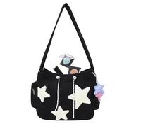 Graziosa borsa messenger - Borsa a tracolla con motivo a stelle, grande borsa per la spesa, borsa a tracolla portatile con stelle, leggera ed elegante per l'uso quotidiano, Nero , Refer to description