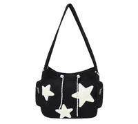 Graziosa borsa messenger - Borsa a tracolla con motivo a stelle, grande borsa per la spesa, borsa a tracolla portatile con stelle, leggera ed elegante per l'uso quotidiano, nero., Refer to description