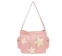 Graziosa borsa messenger - Borsa a tracolla con motivo a stelle, grande borsa per la spesa, borsa a tracolla portatile con stelle, leggera ed elegante per l'uso quotidiano, Rosa., Refer to description