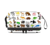 Graziosa borsa per cosmetici a doppio strato con motivo zoo, per donne e ragazze, borsa da viaggio per trucchi, pratica borsa organizer con scomparto per pennelli, Multi, 27x15x14 cm/10.6x5.9x5.5 in,