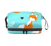 Graziosa borsa per cosmetici a doppio strato con volpe rossa, per donne e ragazze, trousse da viaggio per trucchi, pratica borsa organizer con scomparto per pennelli, Multi, 27x15x14 cm/10.6x5.9x5.5