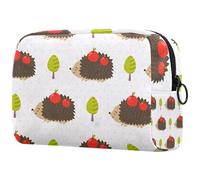 Graziosa borsa per cosmetici da donna, con motivo con riccio e mela, borsa da viaggio per articoli da toeletta grande, pratica borsa organizer con cerniera, Multi, 18.5x7.5x13cm/7.3x3x5.1in, Beauty
