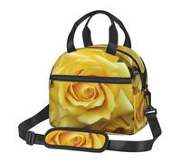 Graziosa borsa per il pranzo con fiori di rosa gialla, per uomini e donne, grande capacità, riutilizzabile, isolata, con tracolla regolabile, per adulti