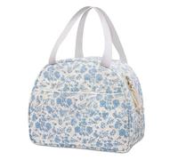 Graziosa borsa per il pranzo in cotone, isolata, portatile, perfetta 27 x 22 x 15 cm, in tessuto di cotone, adatta per uso esterno e quotidiano, rende l'ora del pranzo più piacevole ed elegante (fiori