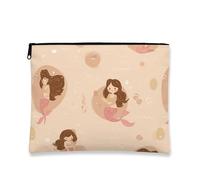 Graziosa borsa per il trucco a forma di sirena, borsa per cosmetici da donna, piccola borsa portatile in tela con cerniera, borsa estiva per la cura della pelle, Pesca, 7x9 Inch, Sirena