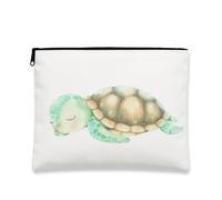 Graziosa borsa per il trucco a forma di tartaruga, borsa da viaggio per donne, piccola borsa portatile in tela con cerniera, regalo da spiaggia per la cura della pelle, Verde, 7x9 Inch, Tartaruga