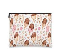 Graziosa borsa per il trucco, adorabile borsa da viaggio per cosmetici con gelato e coniglietto per donne, piccola borsa portatile in tela con cerniera, essenziale per la cura della pelle primaverile