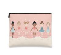 Graziosa borsa per il trucco con ballerini di balletto, borsa per cosmetici fantasiosa per ragazze, organizer portatile in tela con cerniera, borsa da toilette per lezioni di danza, Pesca, 7x9 Inch