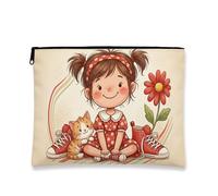 Graziosa borsa per il trucco con fiori, astuccio per cosmetici da donna, organizer portatile con cerniera, borsa da toeletta da viaggio per tutti i giorni, Rosso, 7x9 Inch, Fiore