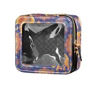 Graziosa borsa per il trucco con frutta, banane, mele, pere, in stile scandinavo, piccola, trasparente, per donne e ragazze, Mandala decorato con elefanti colorati, Taglia unica