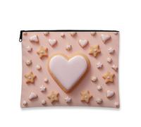 Graziosa borsa per il trucco, con motivo di biscotti a forma di cuore di pesca, borsa da viaggio per cosmetici, da donna, piccola borsa portatile con cerniera, regalo dolce per festival, Pesca, 7x9