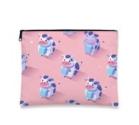 Graziosa borsa per il trucco con mucca, adorabile astuccio da viaggio per donne, portatile, piccola borsa in tela con cerniera, regalo per gli amanti degli animali, divertente borsa da spiaggia per