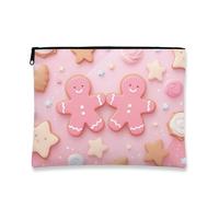 Graziosa borsa per il trucco con pan di zenzero, biscotti alla pesca e stelle, borsa da viaggio vintage per donne, piccola borsa portatile in tela con cerniera, borsa da toilette per la cura della