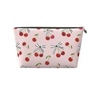 Graziosa borsa per il trucco con papillon a bacca rossa, borsa da viaggio per articoli da toeletta da donna, borsa per il trucco in pelle, borsa per il trucco carina, Oro, Taglia unica