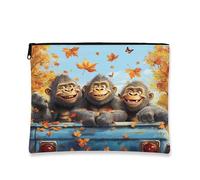 Graziosa borsa per il trucco con scimpanzé autunnale, borsa da viaggio per donne e ragazze, piccola borsa portatile in tela con cerniera, borsa da toilette Gorilla da 17,8 x 22,9 cm