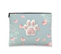 Graziosa borsa per il trucco, con stampa di zampe e cuori, astuccio da viaggio per donne, piccolo organizer portatile in tela con cerniera, regalo per gli amanti degli animali, Blu, 7x9 Inch, zampa