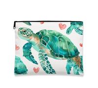 Graziosa borsa per il trucco con tartarughe, borsa da viaggio per cosmetici ad acquerello con tartaruga verde, piccola borsa portatile in tela con cerniera, regalo estivo per la cura della pelle