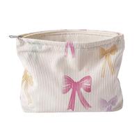 Graziosa borsa per il trucco in morbido velluto a coste con cerniera, astuccio estetico a coquette con motivo a fiocco rosa, per donne e ragazze, per riporre pennelli e cosmetici da viaggio, 04Arco