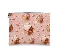 Graziosa borsa per il trucco, motivo casa di pan di zenzero, borsa da viaggio per cosmetici, da donna, piccola borsa portatile in tela con cerniera, borsa da toilette natalizia per la cura della pelle