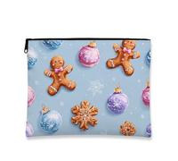 Graziosa borsa per trucchi, pan di zenzero e ornamenti festivi, borsa da viaggio per donne, piccola borsa portatile in tela con cerniera, borsa da toilette natalizia per le vacanze, Blu, 7x9 Inch