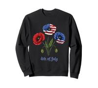 Graziosa camicia da donna con fiori del 4 luglio con bandiera patriottica degli Stati Uniti Felpa