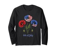 Graziosa camicia da donna con fiori del 4 luglio con bandiera patriottica degli Stati Uniti Maglia a Manica