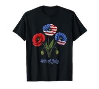 Graziosa camicia da donna con fiori del 4 luglio con bandiera patriottica degli Stati Uniti Maglietta