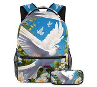 Graziosa colomba e fiore libera la tua creatività con il nostro set zaino e astuccio, ideale per ragazzi, ragazze e adolescenti, Multicolore, B:29.4x20x40cm P:19x7.5x3.8cm, Zaini Daypack