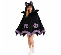 Graziosa coperta con cappuccio a pipistrello per adulti, mantello per Halloween e cosplay, morbido cappotto con cappuccio da donna, abito medievale da donna, gotico (A1-nero, A)
