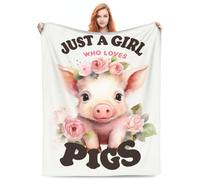 Graziosa coperta con ghirlanda di maiali con scritta in inglese "Just a Girl Who Loves Pigs" e fiori, in flanella, morbida, comoda, leggera, per decorare la casa, divano, letto, 152 x 127 cm