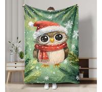 Graziosa coperta con gufo, in pile con decorazione natalizia e neve, per divano, viaggi, campeggio, per tutte le stagioni, 152 x 203 cm