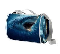 Graziosa coperta da picnic con squalo con maniglia per il trasporto, impermeabile, spiaggia, giardino, all'aperto, lavabile, coperta da picnic e campeggio, 150 cm x 145 cm