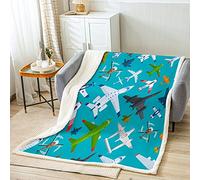 Graziosa coperta in pile con motivo aereo 3D in stile Sherpa, per bambini, ragazzi e ragazze, con vari pannelli volanti, per divano letto, tema elicottero, king size, 220 x 239 cm