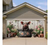 Graziosa copertura per porta del garage da giardino a forma di maialino, affascinante maialino floreale, grande decorazione per la porta del garage, decorazione per interni ed esterni, 300 x 180 cm