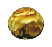 Graziosa cuffia da doccia con fiori di rosa gialla per donne, a doppio strato, per capelli spessi, riutilizzabili, impermeabili, con fascia elastica, cappello da doccia lavabile, per uomini e donne