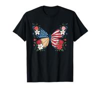 Graziosa farfalla fiore rosso bianco blu bandiera USA 4 luglio Maglietta