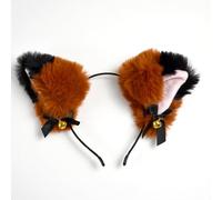 Graziosa fascia per capelli con orecchie di gatto in peluche con fiocco a campana, collezione multicolore opzionale per capelli con orecchie di gatto e volpe (marrone + nero)