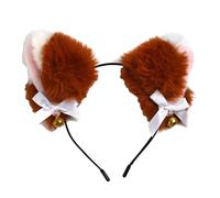 Graziosa fascia per capelli con orecchie di gatto in peluche con fiocco a campana, collezione multicolore opzionale per capelli con orecchie di gatto e volpe (marrone + bianco)