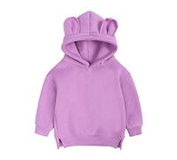 Graziosa felpa con cappuccio per bambini, con orecchie da orso, tinta unita, orlo a fessura, per bambini, da 6 a 24 mesi, da 2 a 4 anni (viola, 9-12 mesi)