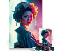 Graziosa geisha in delicate luci al neon - Puzzle per ragazzi da 1000 pezzi - Migliora la memoria - Divertimento tranquillo - Bordo preciso - Regalo artistico 38x26cm