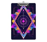 Graziosa lavagna portablocco in acrilico, formato standard A4, accessori per ufficio, simboli di geometria sacra, sole e luna, stile psichedelico, viola