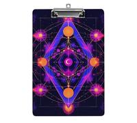 Graziosa lavagna portablocco in acrilico, formato standard A4, accessori per ufficio, simboli di geometria sacra, sole e luna, stile psichedelico, viola