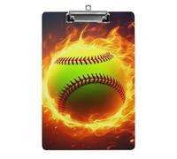 Graziosa lavagna portadocumenti in acrilico con clip a basso profilo, accessori per ufficio e scrivania, per donne e uomini, con fuoco, fiamma, softball e palla da baseball.