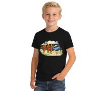 Graziosa maglietta a maniche corte con stampa per ragazzi, morbida maglia per il tempo libero per il comfort quotidiano, alla moda quotidiana adatta ai bambini, Nero , 6-7 Anni