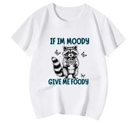 Graziosa maglietta da bambina, divertente procione quando mi do qualcosa da mangiare, simpatica maglietta con animali, scollo rotondo, maniche corte, bianco, 5-6 Anni