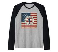 Graziosa maglietta da donna con bandiera statunitense con grafica patriottica Maglia con Maniche Raglan