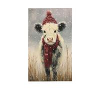 Graziosa mucca delle Highland che indossa cappello di Natale, bandiere per la casa, 9 x 1,5 m, striscione di auguri con occhielli per interni ed esterni, decorazioni per la casa