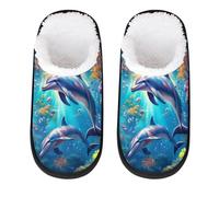 Graziosa pantofola a forma di delfino per donne e uomini sotto il mare delfino pantofole da viaggio per interni in peluche pantofole da casa, Multicolore, 4/7 UK Wide